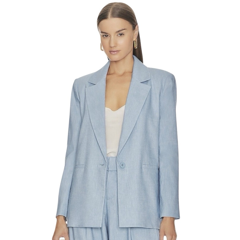 NWT Alice + Olivia Denny Linen Boyfriend Blazer‎ Size 8 Chambray Blue Preppy